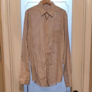 Brooks Brothers Men’s Striped Dress Shirt - Tan and Blue - French Cuffs